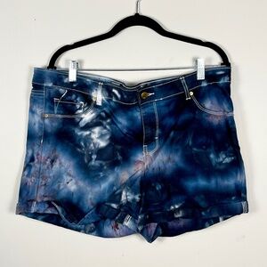 Ice dyed tie dyed upcycled black and navy denim shorts Massimo